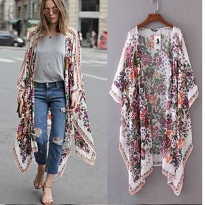 Long Floral Kimono Cardigan